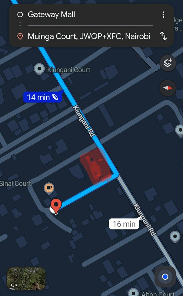 Land ( in red) at Muinga Court, off Kiungani Rd Land ( in red) at Muinga Court, off Kiungani Rd